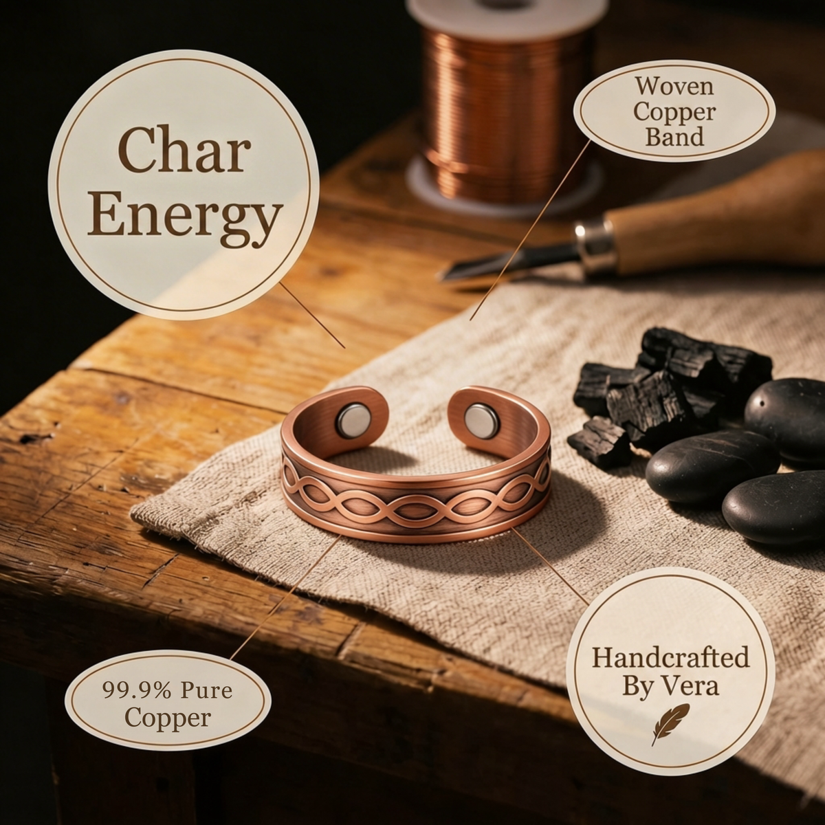 Koperen ring – Houtskool