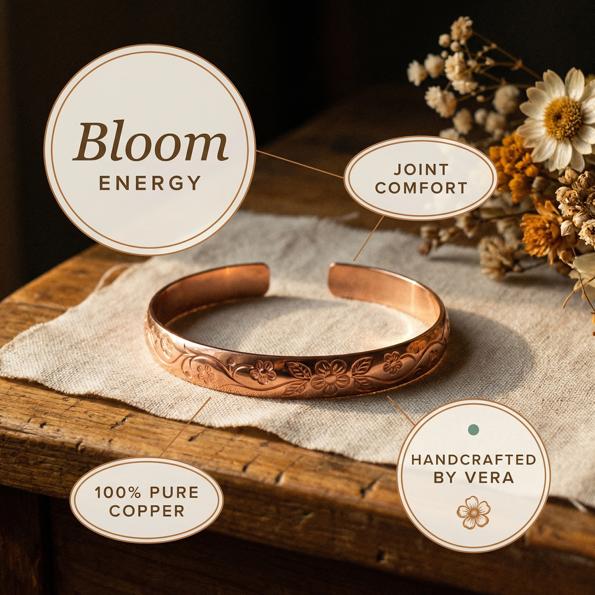 Koperen armband – Bloei
