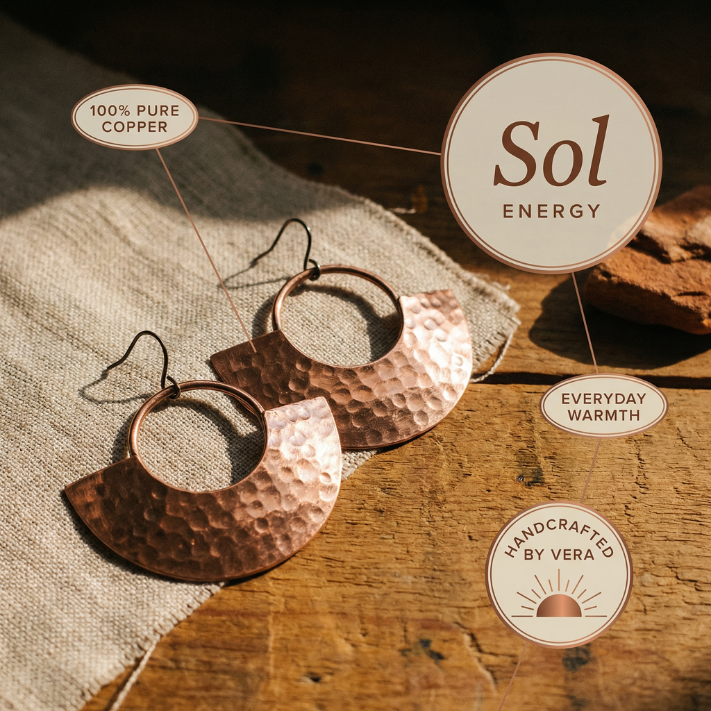 Koperen oorbellen – Zon