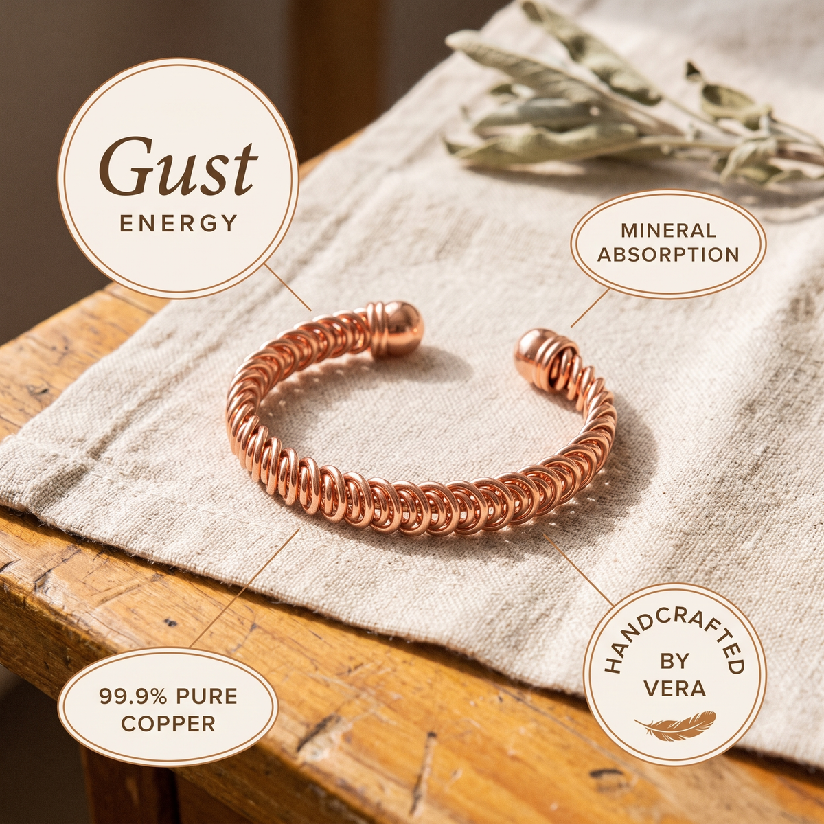 Koperen armband – Windvlaag